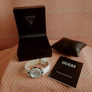New in Box Women's Guess Watch White Band/Breast Cancer Awareness